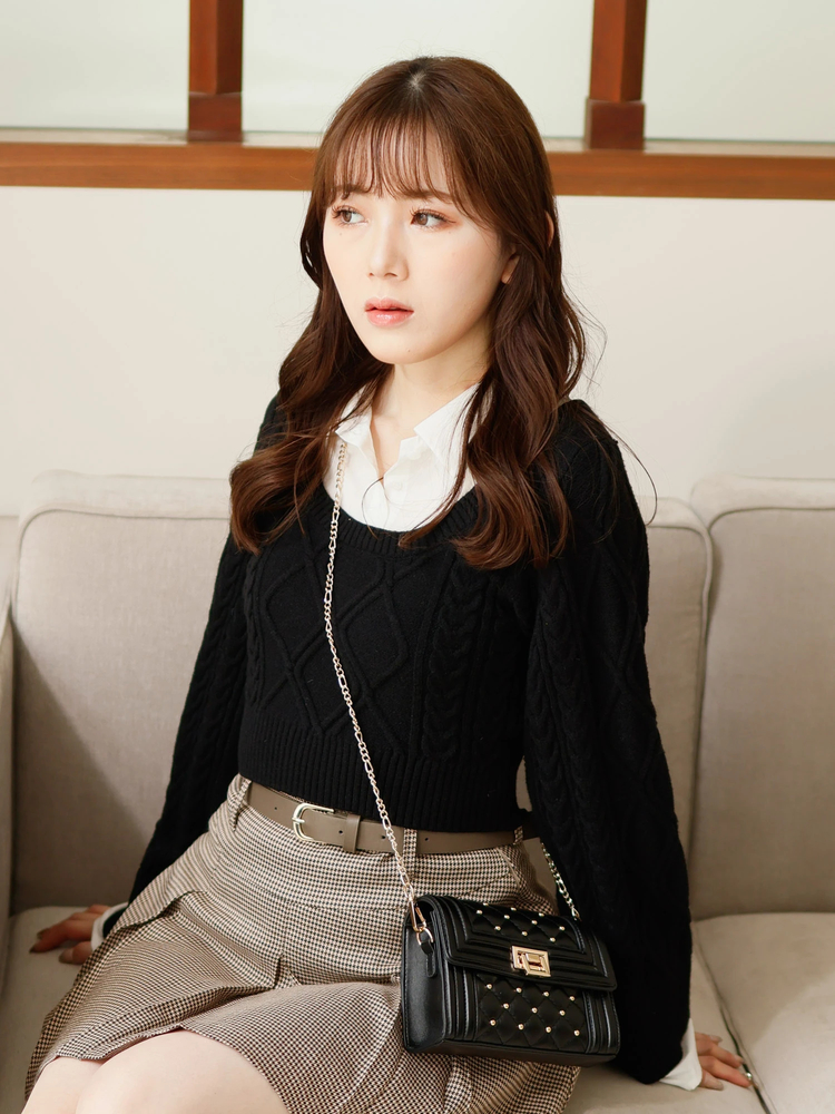 LIP SERVICE(リップサービス) |シャツレイヤードケーブルニット