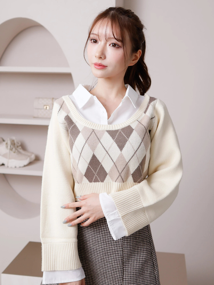 LIP SERVICE(リップサービス) |シャツレイヤードケーブルニット