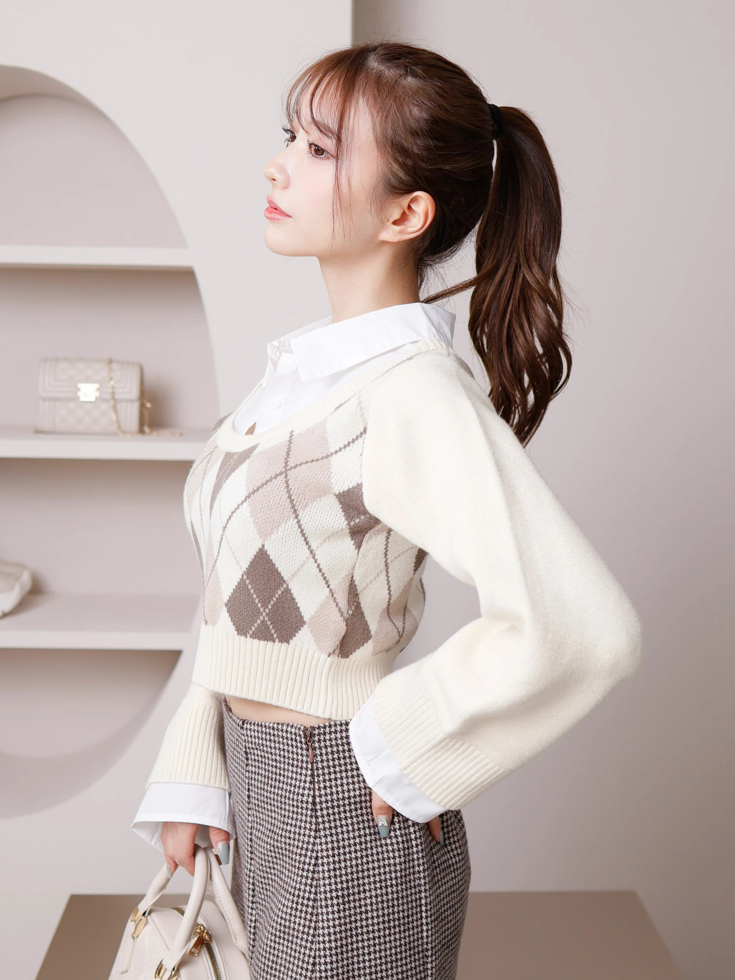 LIP SERVICE（リップサービス）｜ シャツレイヤードケーブルニット