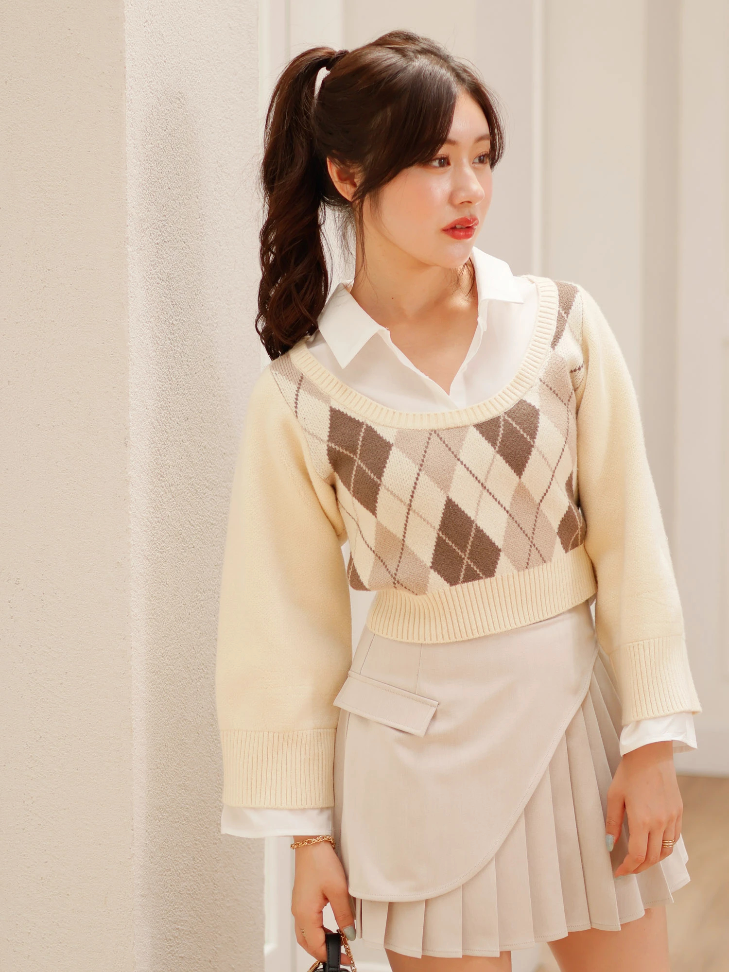 LIP SERVICE（リップサービス）｜ シャツレイヤードケーブルニット