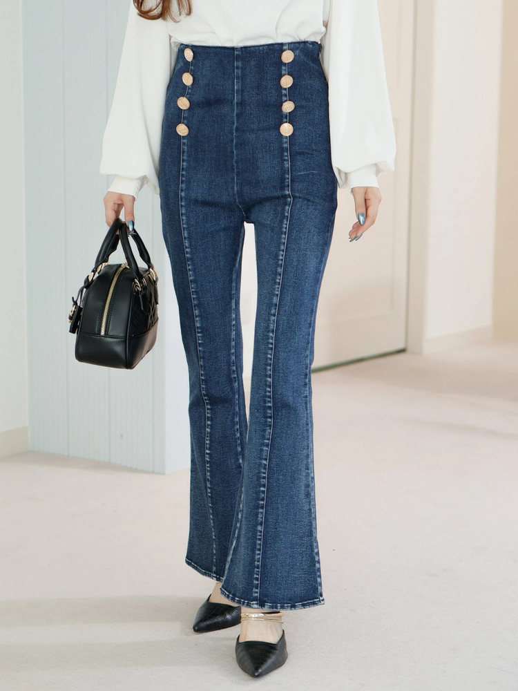 LIP SERVICE(リップサービス) |ツイードボタンデニムフレアパンツ