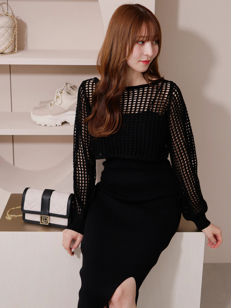 LIP SERVICE(リップサービス) |シアーニットレイヤードワンピース