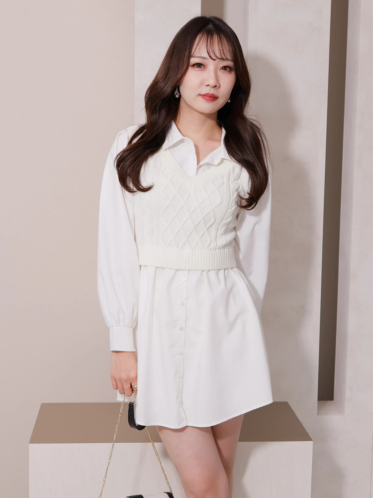 LIP SERVICE(リップサービス) |ニットベストレイヤードシャツワンピース