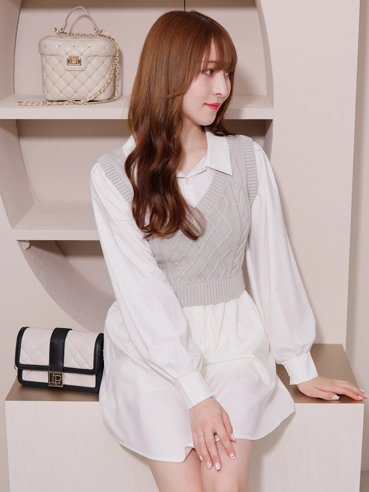 LIP SERVICE(リップサービス) |ニットベストレイヤードシャツワンピース