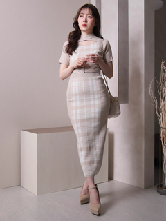 LIP SERVICE(リップサービス) |チェックジャガードデコルテオープンミディワンピース(WEB限定)