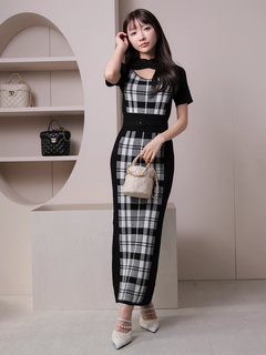 LIP SERVICE(リップサービス) |チェックジャガードデコルテオープンミディワンピース(WEB限定)