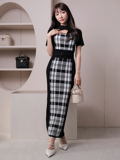 LIP SERVICE(リップサービス) |チェックジャガードデコルテオープンミディワンピース(WEB限定)