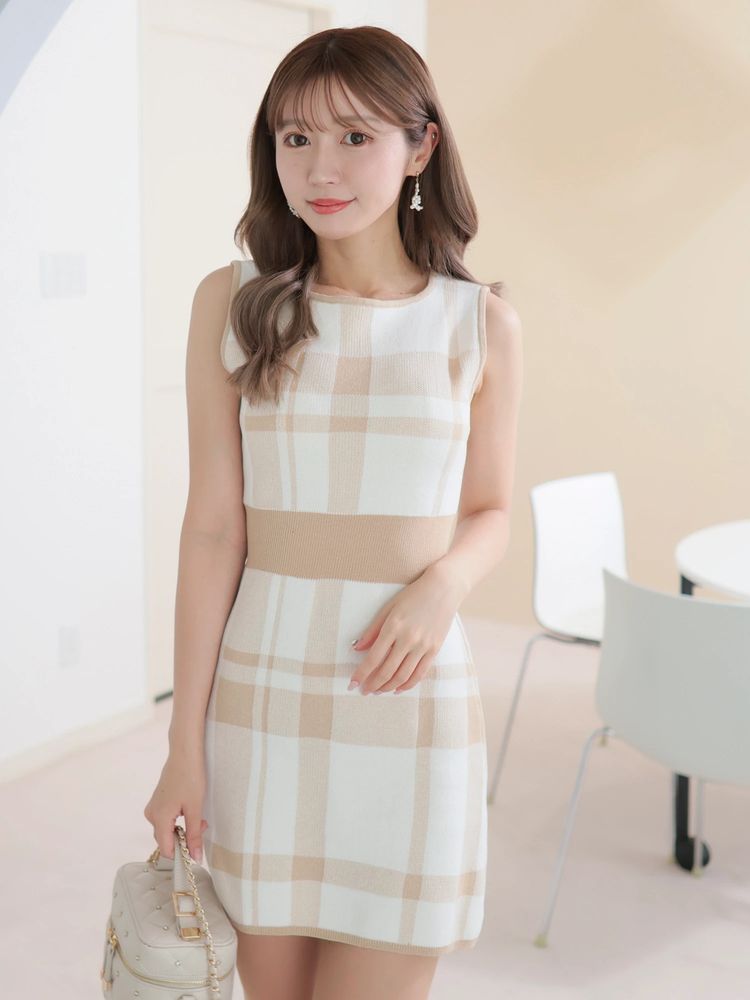 LIP SERVICE(リップサービス) |チェックジャガードノースリニットワンピース