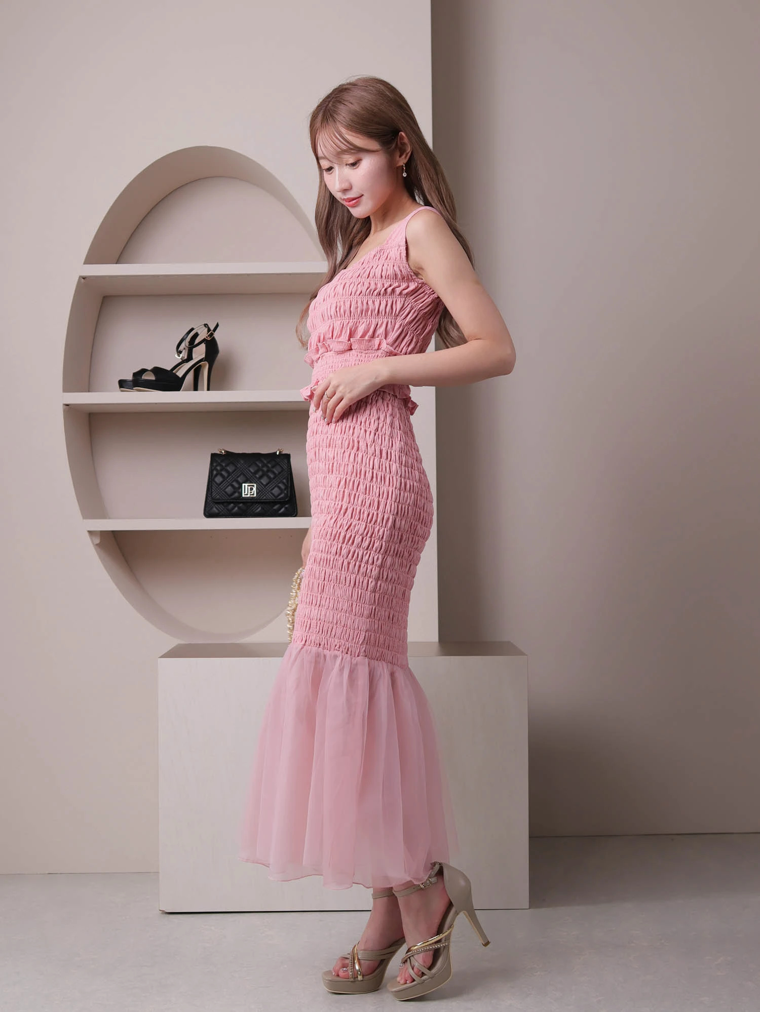 AR24307＊オーガンジースリーブ付セットアップドレスbkM AR24307＊オーガンジースリーブ付セットアップドレスbkM