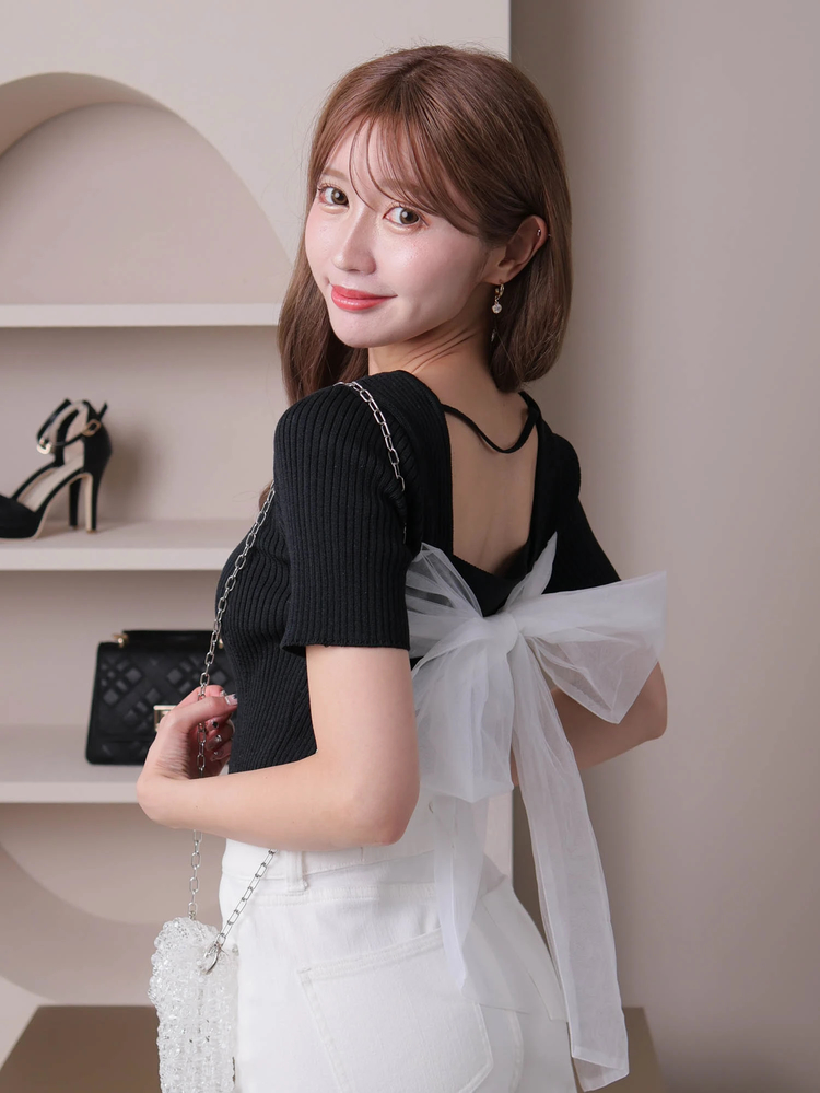 LIP SERVICE(リップサービス) |バックリボンリブニット