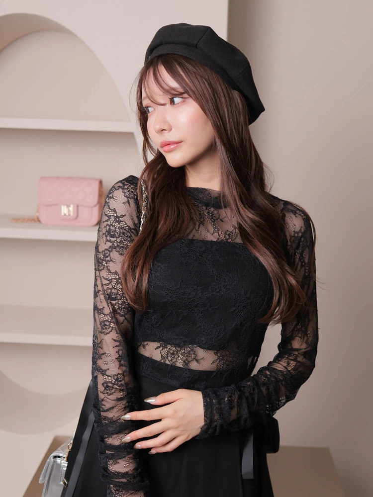 LIP SERVICE(リップサービス) |ベアSETサイドリボンチュールトップス