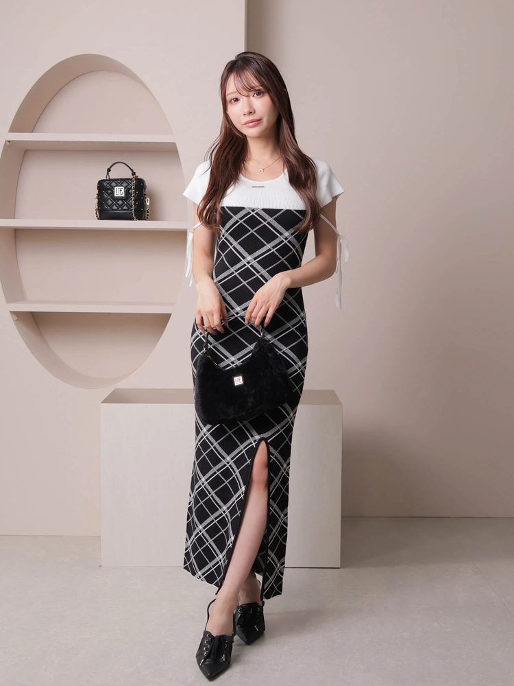 LIP SERVICE(リップサービス) |チェックジャガードリボンニットワンピース