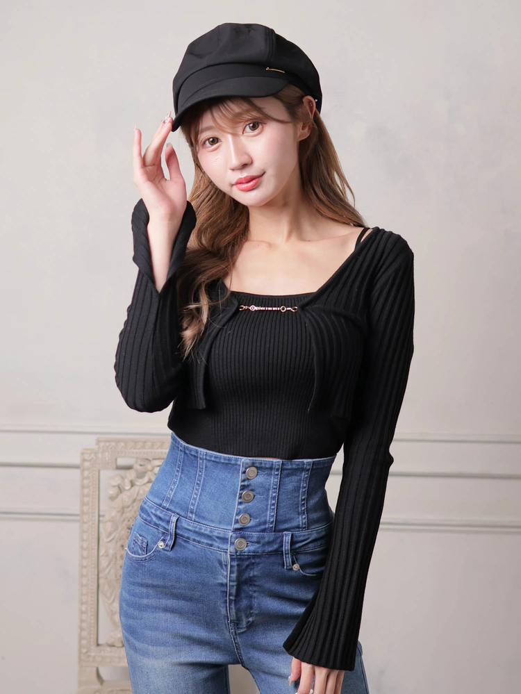 LIP SERVICE(リップサービス) |ロゴプレートリブアンサンブルニット