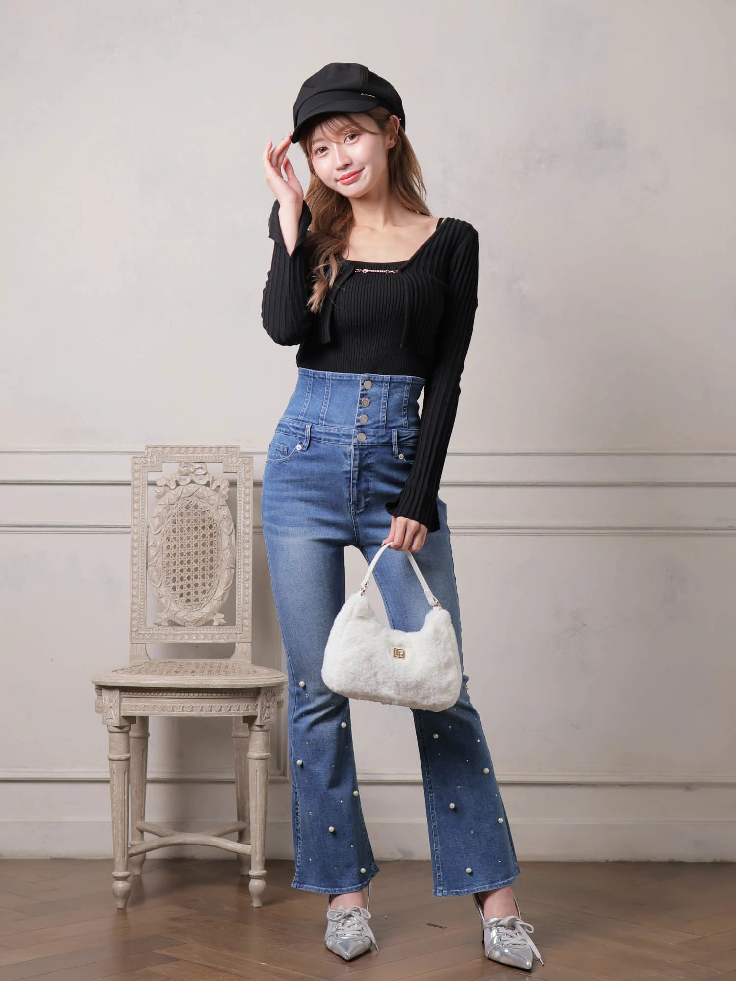 LIP SERVICE（リップサービス）｜ ロゴプレートリブアンサンブルニット