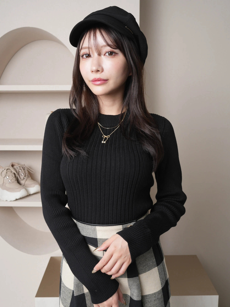 LIP SERVICE(リップサービス) |ロゴポイントモックネックリブニット