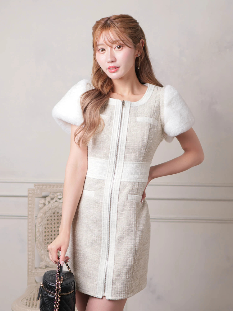 LIP SERVICE(リップサービス) |2wayファースリーブツイードワンピース