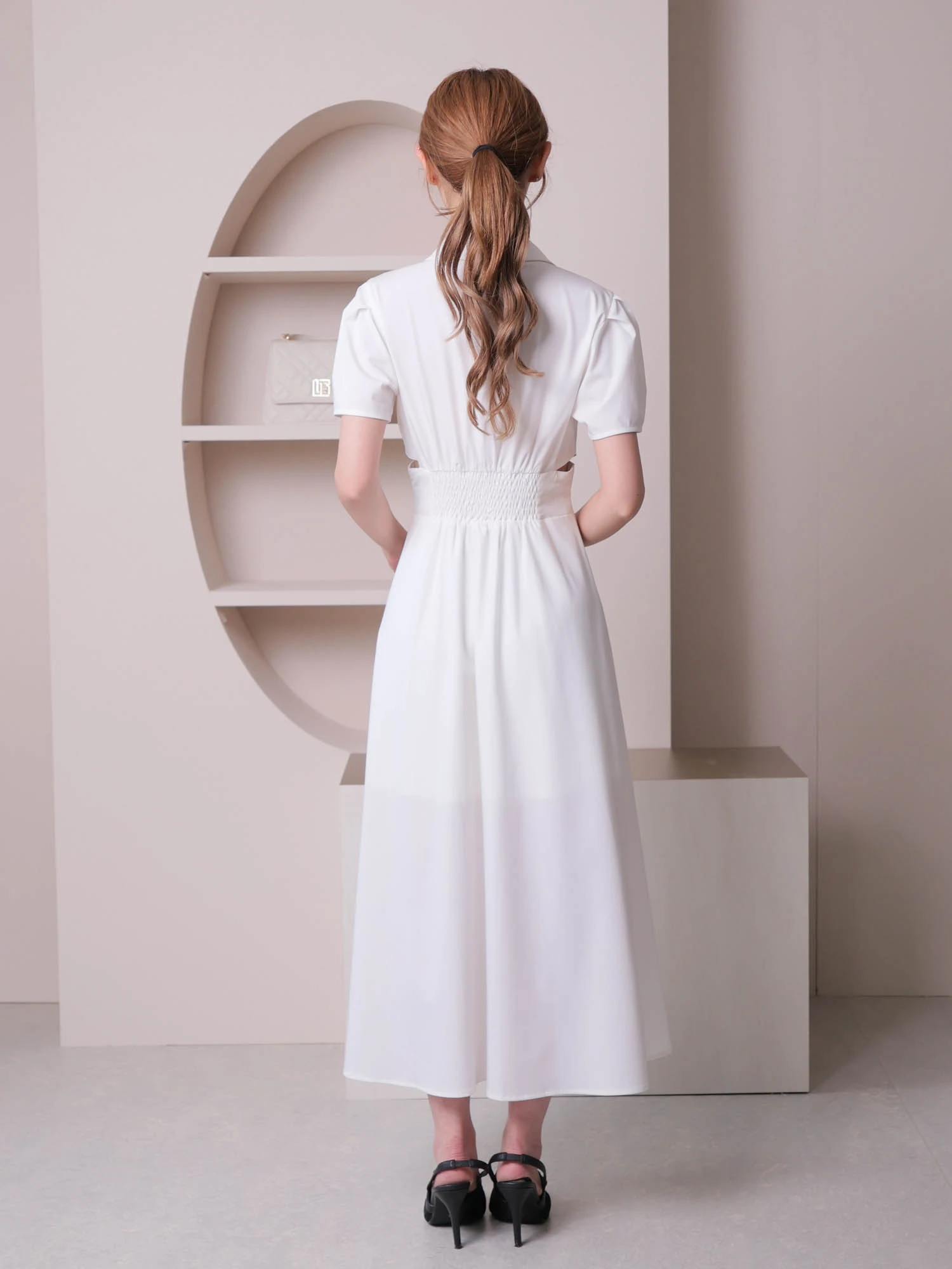 ✨ホワイト モニーレシャツワンピース フレア裾　オーガンジーシルク 03_033.jpg