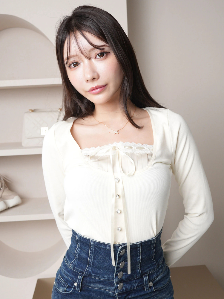 LIP SERVICE(リップサービス) |リボンレースレイヤードトップス