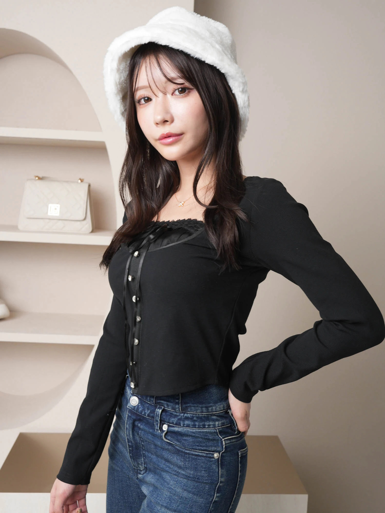 LIP SERVICE(リップサービス) |リボンレースレイヤードトップス