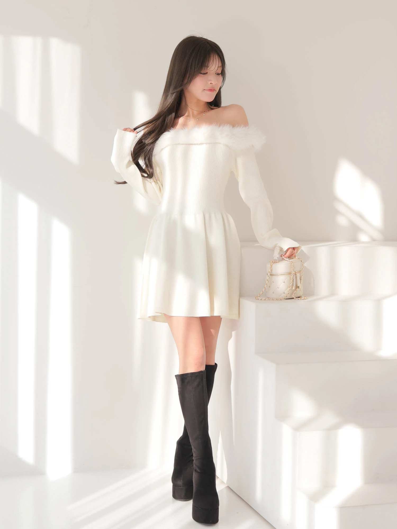 ファーオフショルニットワンピース オフショルファーニットロングワンピース – Darich (ダーリッチ)