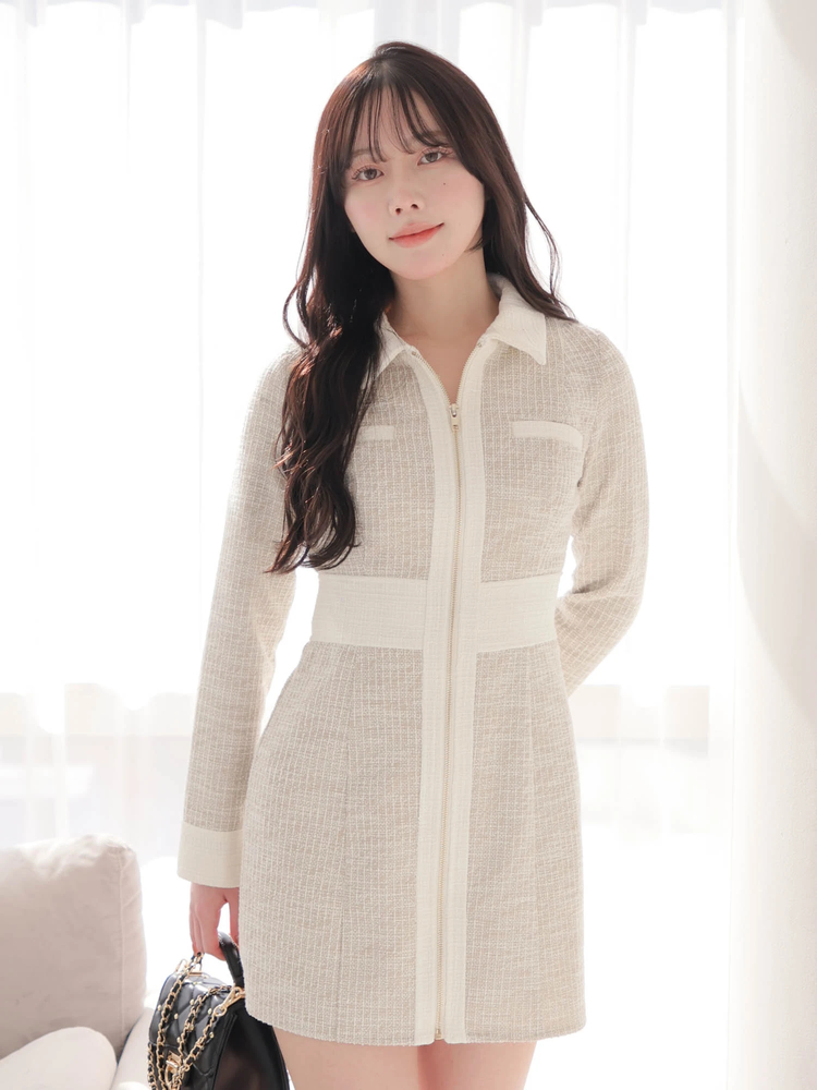 LIP SERVICE(リップサービス) |フロントZIPツイードワンピース