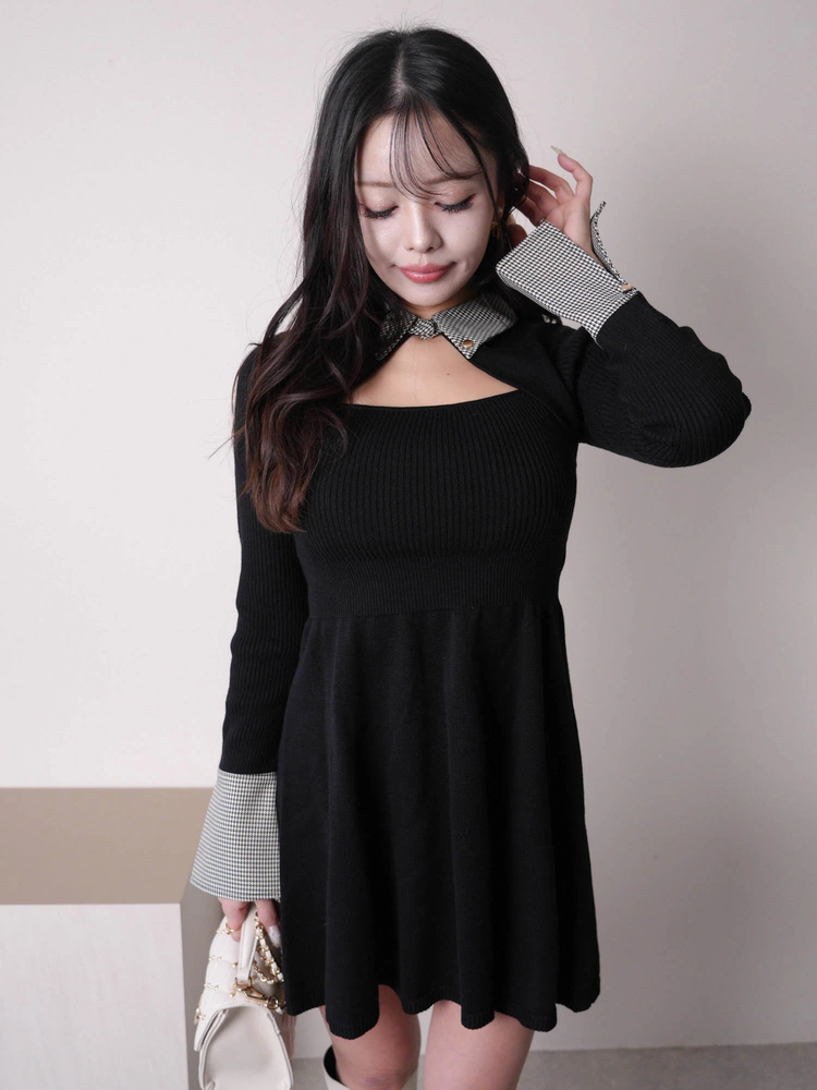 LIP SERVICE(リップサービス) |デコルテオープンフレアニットワンピース