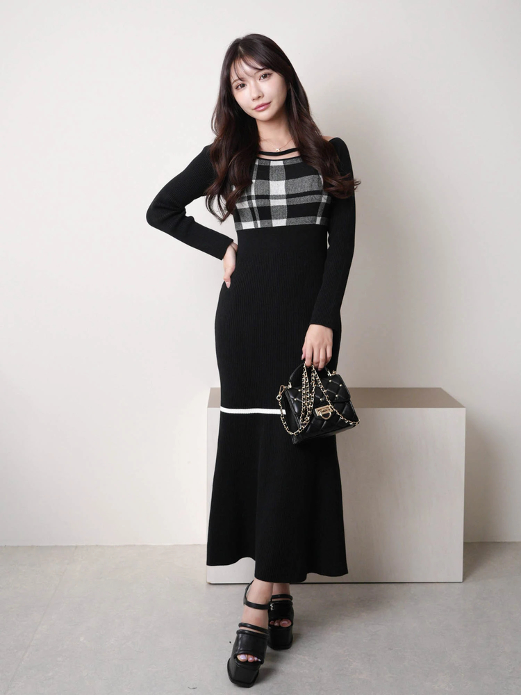 LIP SERVICE(リップサービス) |チェックジャガードオフショルマーメイドワンピース