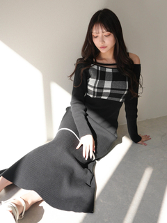 LIP SERVICE(リップサービス) |チェックジャガードオフショルマーメイドワンピース