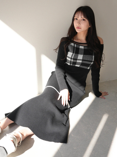 LIP SERVICE(リップサービス) |チェックジャガードオフショルマーメイドワンピース