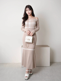 LIP SERVICE(リップサービス) |チェックジャガードオフショルマーメイドワンピース