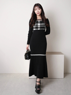 LIP SERVICE(リップサービス) |チェックジャガードオフショルマーメイドワンピース