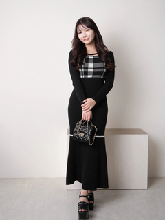 LIP SERVICE(リップサービス) |チェックジャガードオフショルマーメイドワンピース