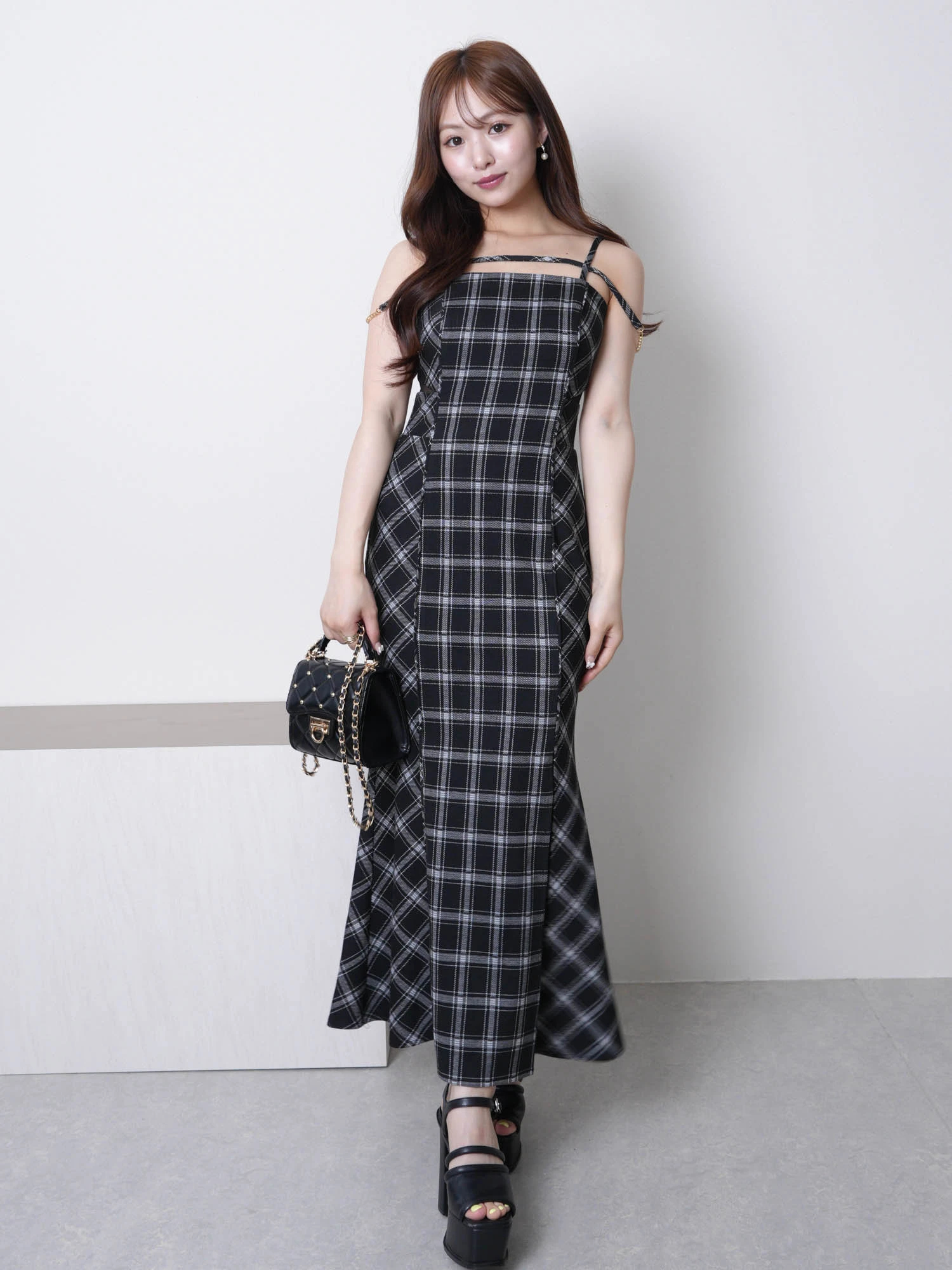 サイドシアーマーメイドキャミワンピース　M その他1チェック白黒（公式完売） サイドシアーマーメイドキャミワンピース M その他1チェック白黒（公式