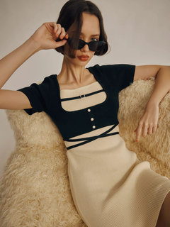 LIP SERVICE(リップサービス) |バイカラーコルセットニットワンピース