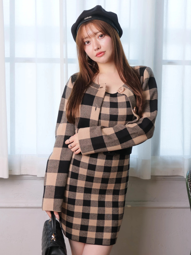 LIP SERVICE(リップサービス) |レトロチェックアンサンブルニットワンピース