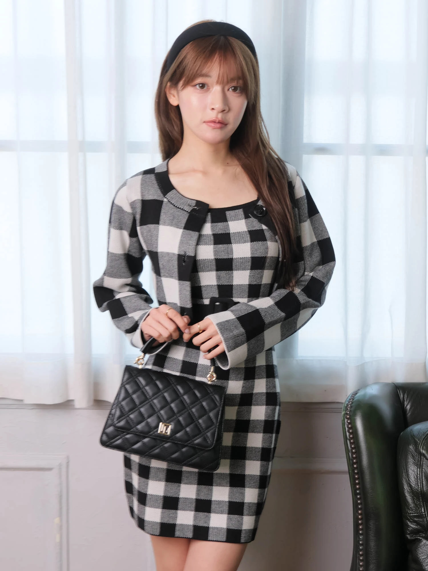 Lumignon ラブチェックサマーニットワンピース Lumignon original ♥ love check summer knit op 【ピンク