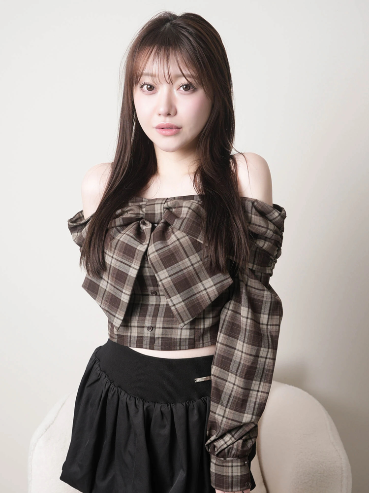 LIP SERVICE リボンオフショル リップサービス LIP SERVICE ツイードリボンオフショルトップス