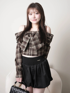 LIP SERVICE(リップサービス) |オフショルリボンチェックシャツトップス