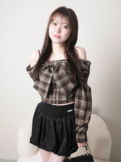 LIP SERVICE(リップサービス) |オフショルリボンチェックシャツトップス