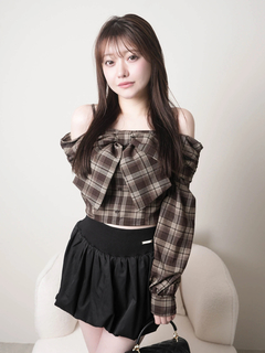 LIP SERVICE(リップサービス) |オフショルリボンチェックシャツトップス