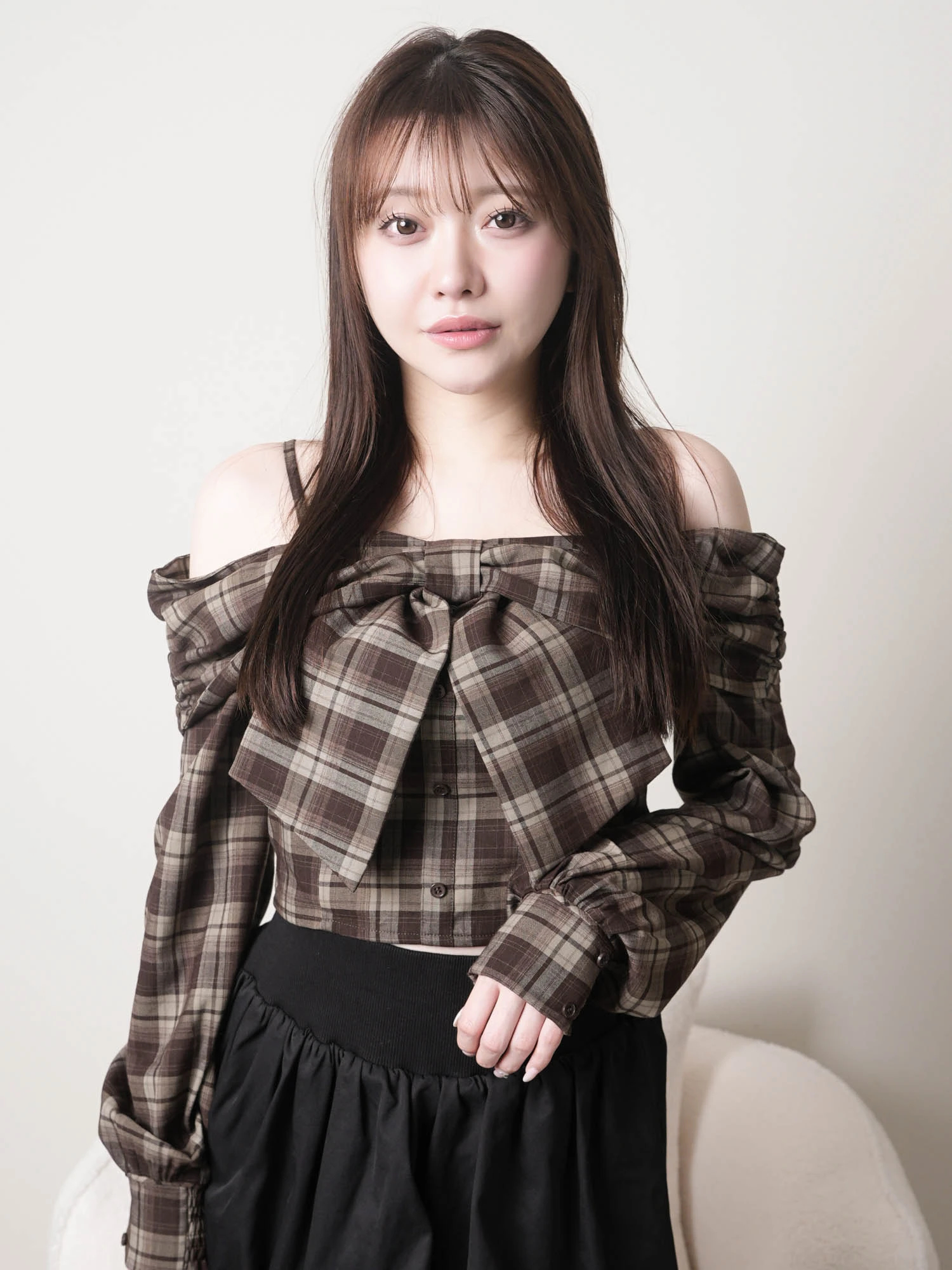 LIP SERVICE（リップサービス）｜ オフショルリボンチェックシャツ