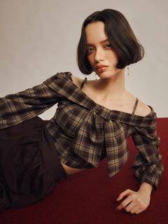 LIP SERVICE(リップサービス) |オフショルリボンチェックシャツトップス