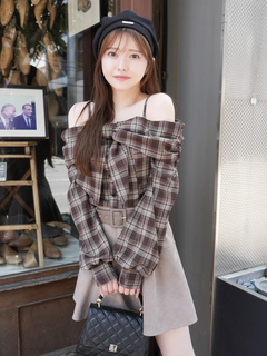 LIP SERVICE(リップサービス) |オフショルリボンチェックシャツトップス