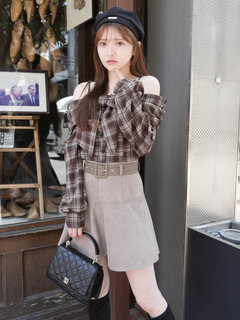 LIP SERVICE(リップサービス) |オフショルリボンチェックシャツトップス