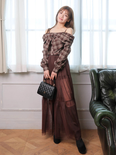 LIP SERVICE(リップサービス) |オフショルリボンチェックシャツトップス