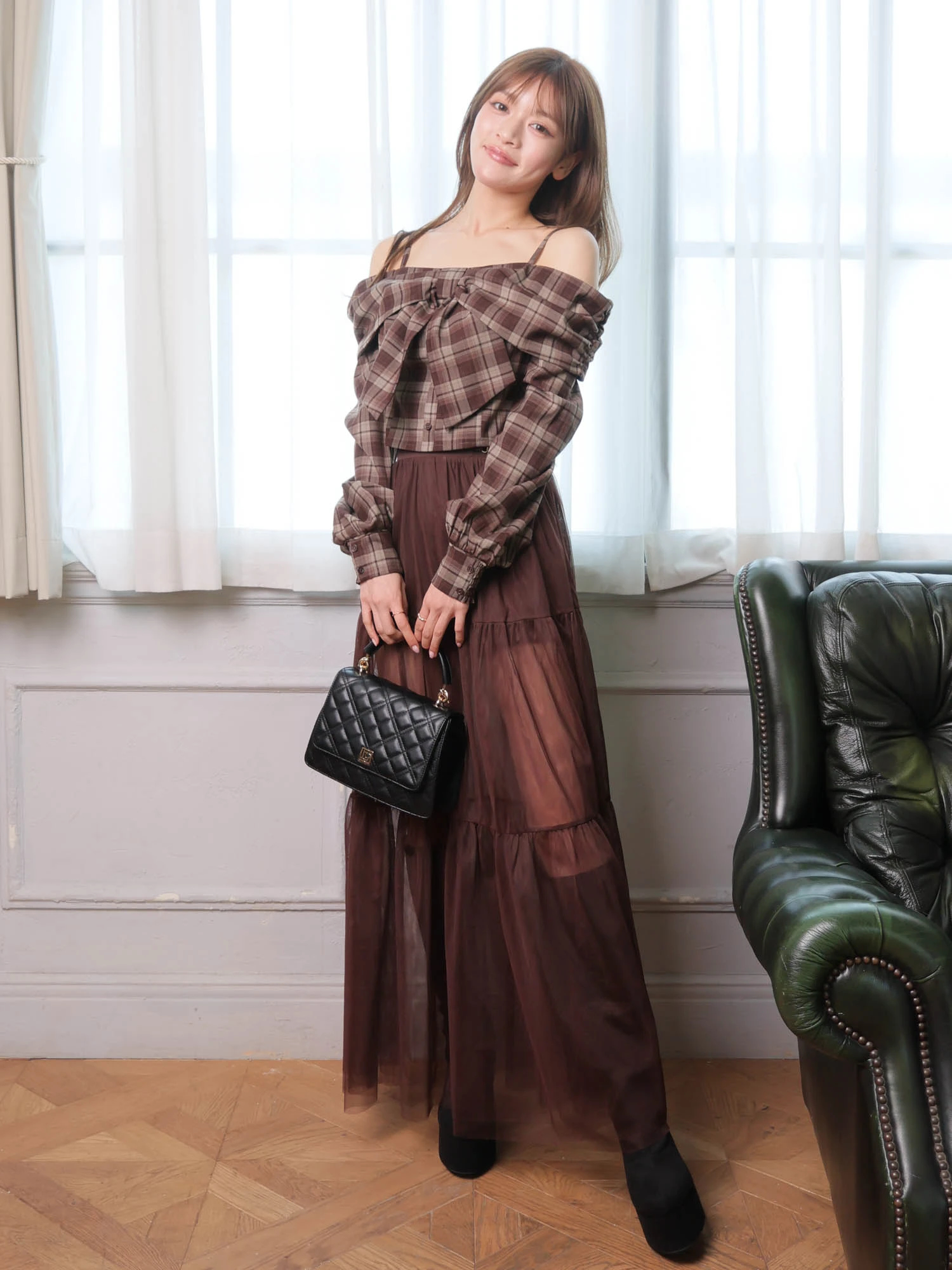 リップサービス　リボントップス リップサービス LIP SERVICE ツイードリボンオフショルトップス