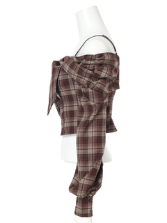 LIP SERVICE(リップサービス) |オフショルリボンチェックシャツトップス