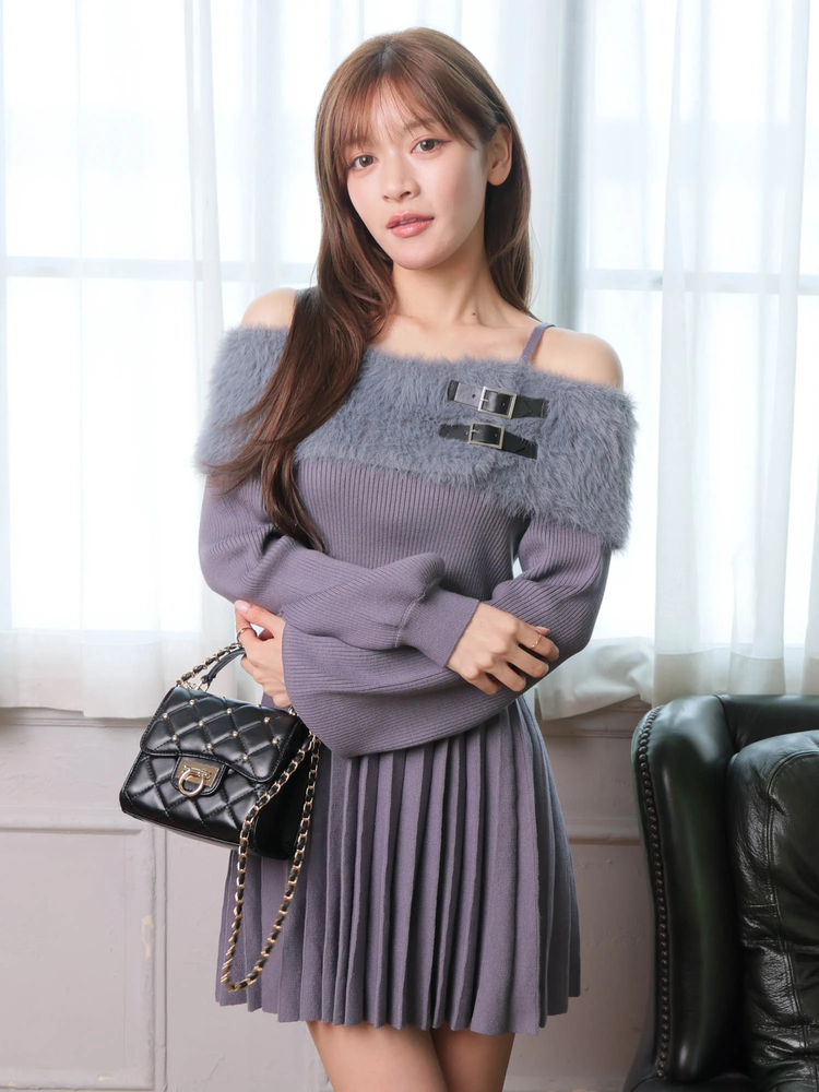 LIP SERVICE(リップサービス) |フェザーオフショルプリーツニットワンピース