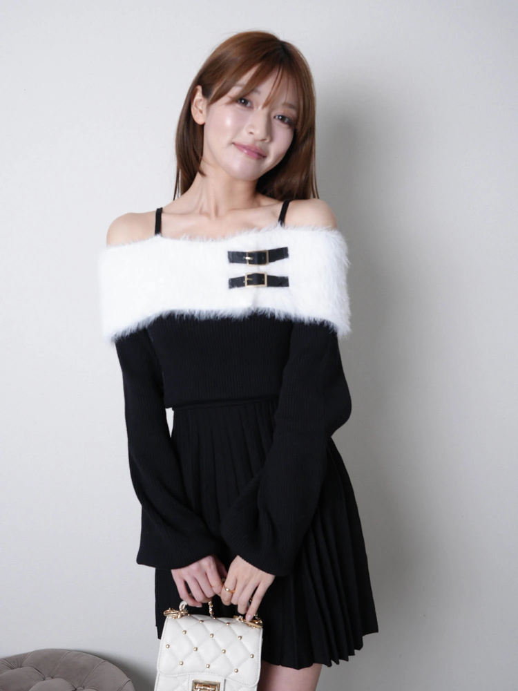 LIP SERVICE(リップサービス) |フェザーオフショルプリーツニットワンピース