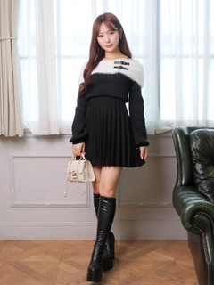 LIP SERVICE(リップサービス) |フェザーオフショルプリーツニットワンピース